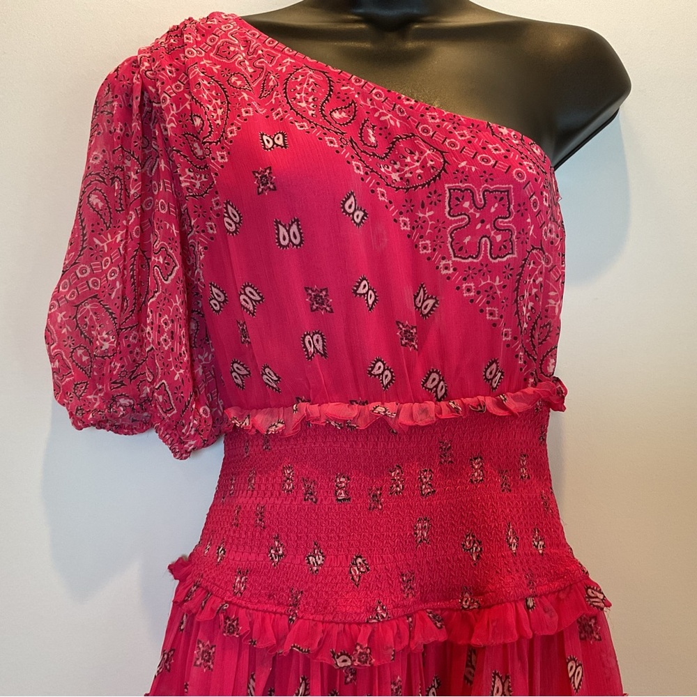 Rococo Sand One Shoulder Pink Paisley Smocked Mini Dressβ Size S - Picture 3 of 10